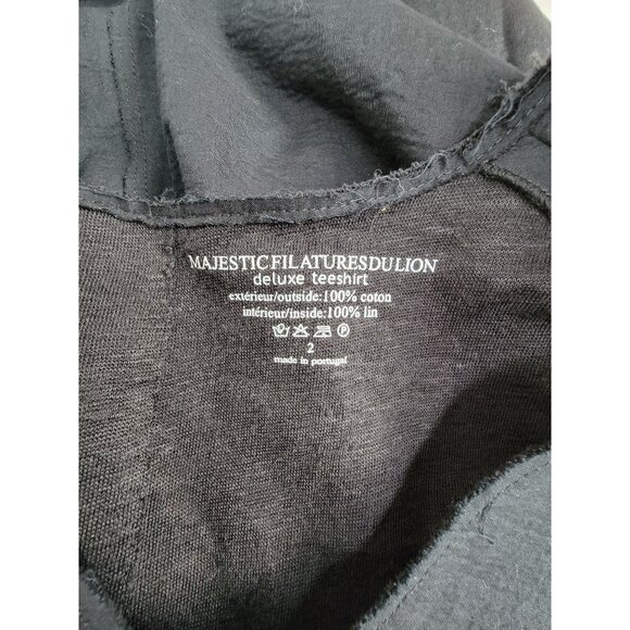 Majestic Filatures Women Black V-Neck Deluxe Tee Shirt Dress Size 2 Cotton Linen - Picture 3 of 9